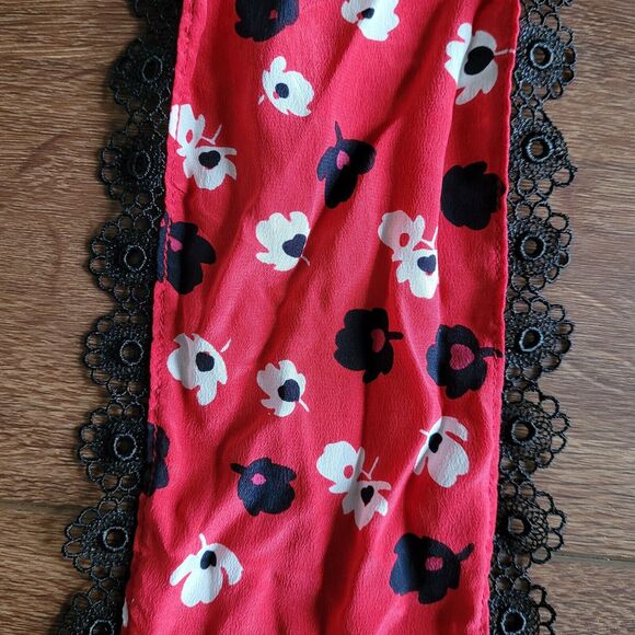 Silk Scarf with Cherries on Top ALANNAH HILL Rayon Lace Trim Red Black NEW - Picture 2 of 11